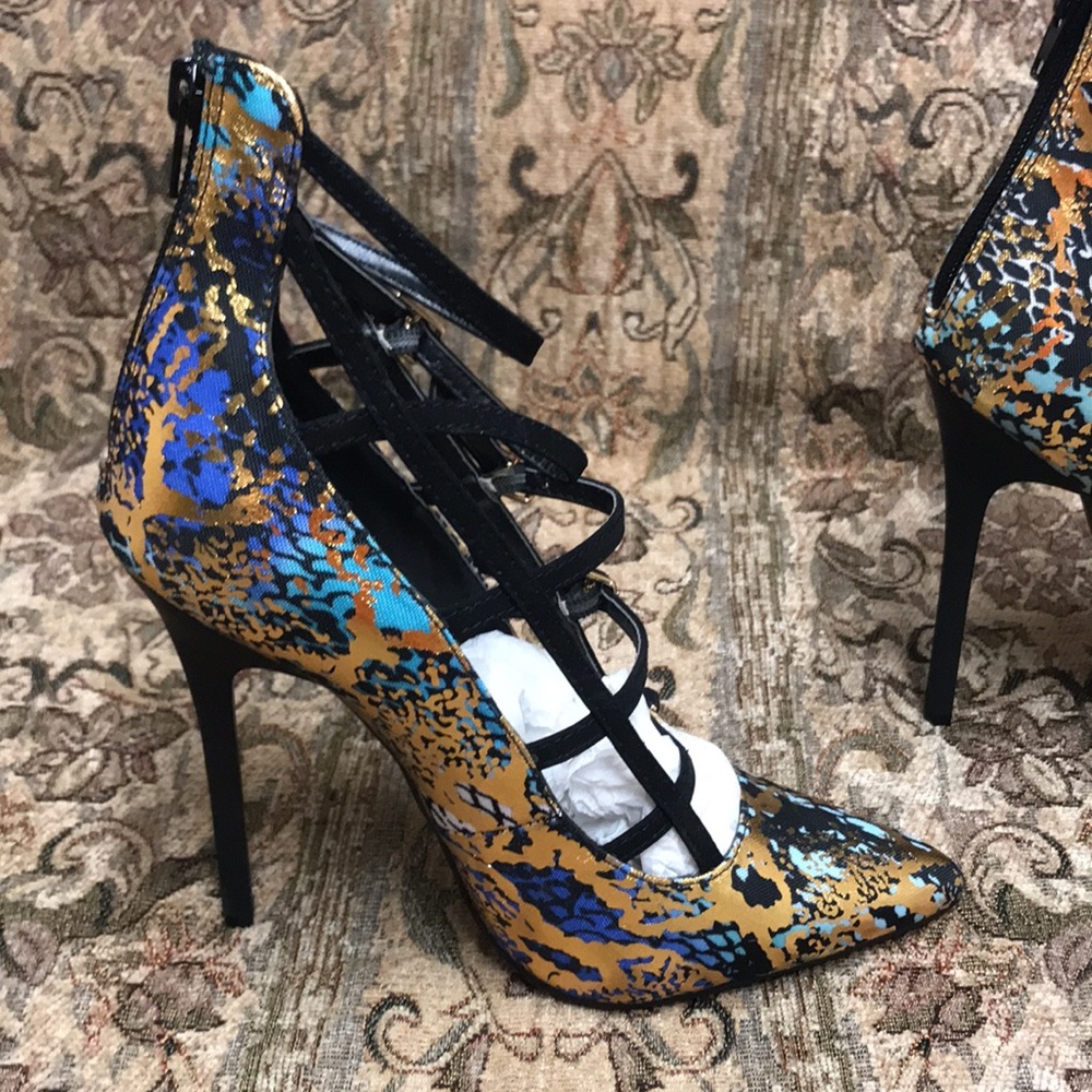 Privileged “Goldie” Multi-Color Strappy Heels – Size 8